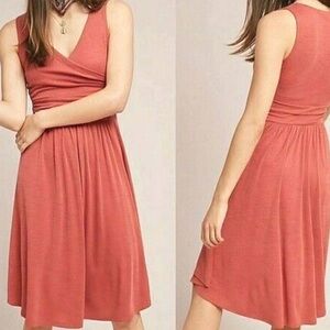 Anthropologie Maeve Nora Textured Dress S Rust Stretch Sleeveless Fit Flare